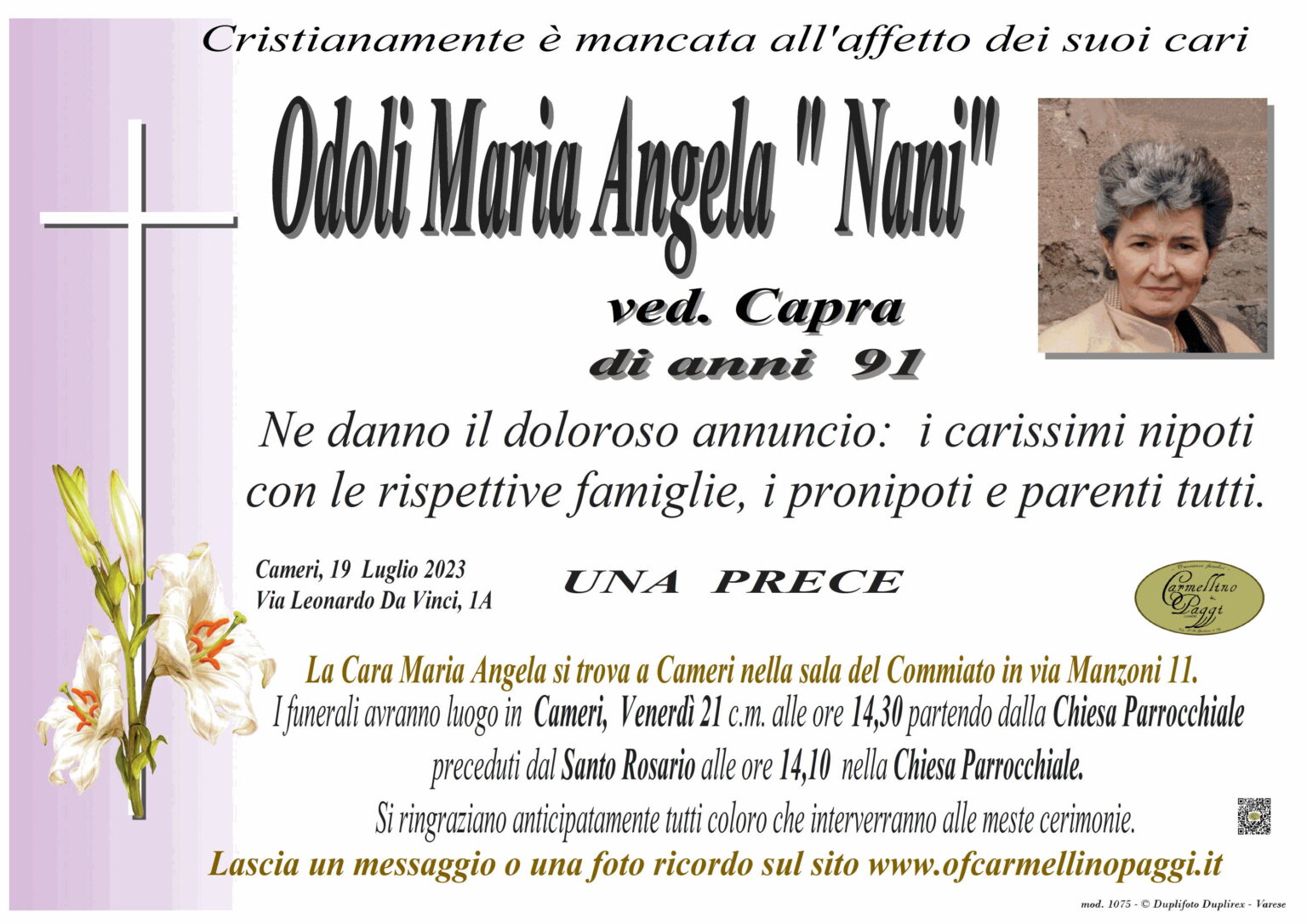 Necrologi | Onoranze Funebri Carmellino & Paggi